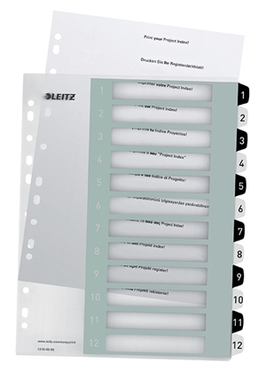 Leitz Register bedruckbar PP A4+ 1-12 weiß/schwarz