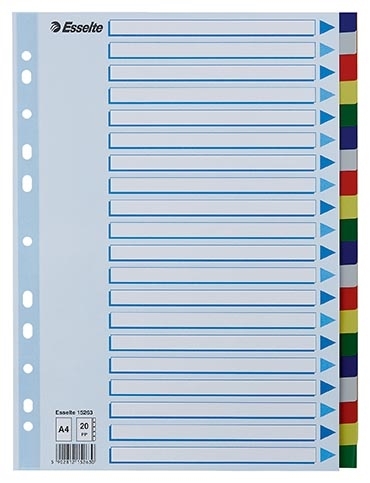 Esselte Trennblätter PP A4 20-teiliges farbiges Register