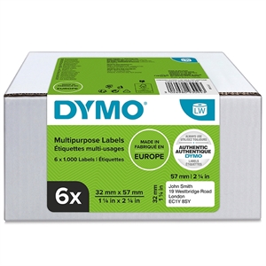 Dymo Label Multi 32 x 57 mm entfernbare weiße mm, 6 x 1000 Stück.