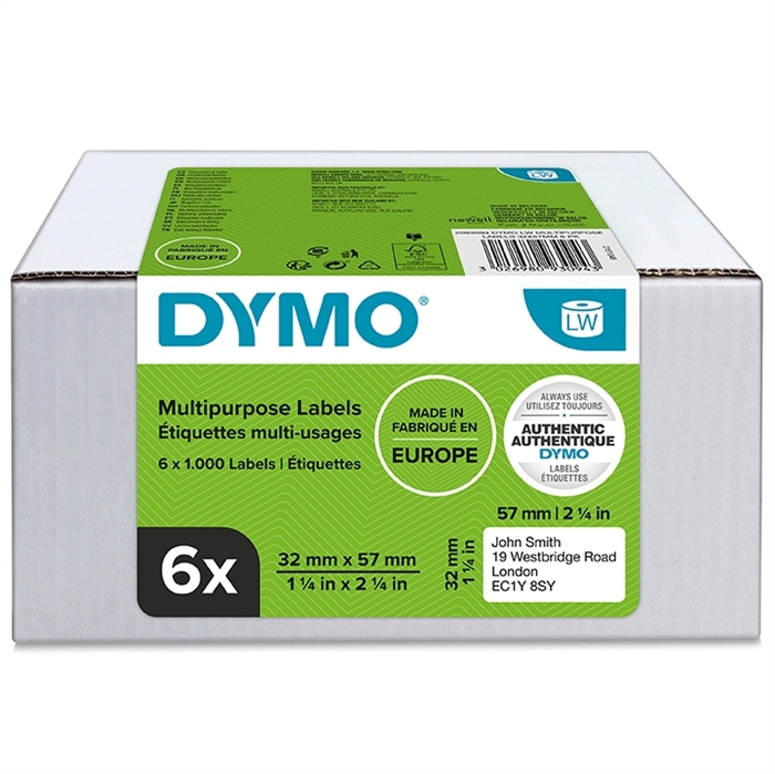 Dymo Label Multi 32 x 57 mm entfernbare weiße mm, 6 x 1000 Stück.