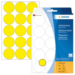 HERMA Etiketten, manuell, ø32 mm, gelb, 480 Stück.