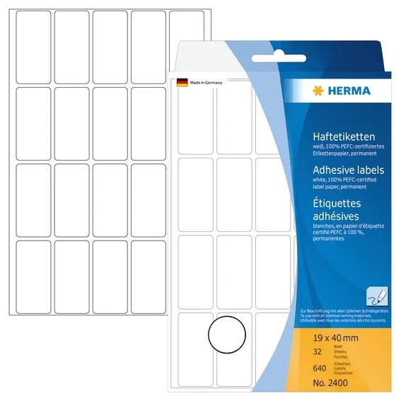 HERMA Etikettanleitung, 19 x 40 mm, weiß, 640 Stück.