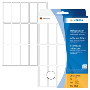 HERMA manuelle Etiketten 20 x 50mm, weiß, 480 Stück.