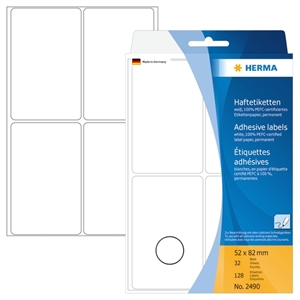 HERMA Etikett, manuell, 52 x 82 mm, weiß, 128 Stück.