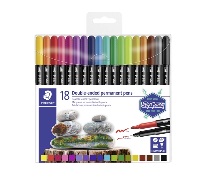 Staedtler Marker Twin-Tip perm 3,0/0,5mm (18) 

Staedtler Marker mit Doppelspitze, permanent, 3,0/0,5 mm (18)