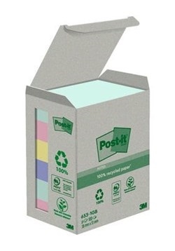 3M Post-It Notizen, 38 x 51 mm, recycelte verschiedene Farben - 6er Pack.