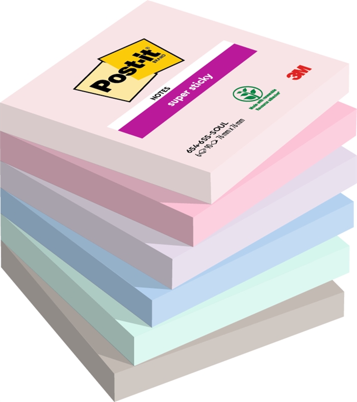 3M Post-it Notizzettel extra haftend Soulful 76 x 76 mm, - 90 Blatt - 6er Pack