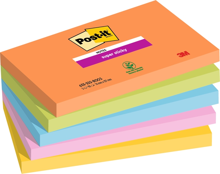 3M Post-it Haftnotizen Super Sticky Boost 76 x 127 mm, - 90 Blatt - 5er Pack