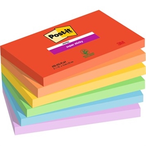 3M Post-it Haftnotizen super haftend, spielerisch, 76 x 127 mm, - 90 Blatt - 6er Pack