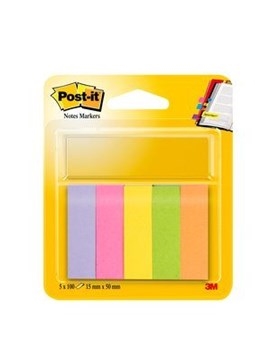 3M Post-it Registerkarten 15 x 50 mm, Papier in verschiedenen Neonfarben - 5er Pack