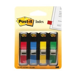 3M Post-it Index Registerkarten 11,9 x 43,1 mm, verschiedene Farben - 4er Pack