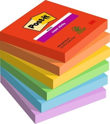 3M Post-it Notizen, super haftend, 76 x 76 mm, verspielt - 6er Pack.