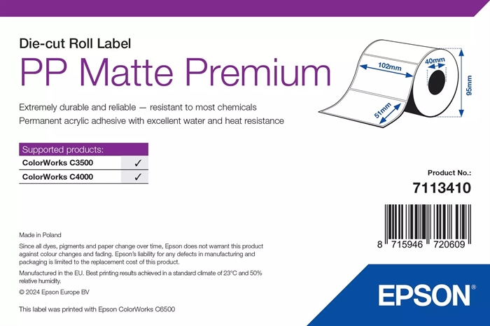 Epson PP Matte Label Premium, Gestanzte Etiketten, 102 x 51 mm ( 535 Etiketten )