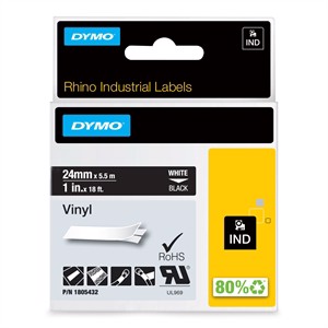 Tape Rhino 24mm x 5,5m Farbe Vinyl Weiß auf Schwarz