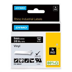 Tape Rhino 9mm x 5,5m Vinyl weiß auf schwarz