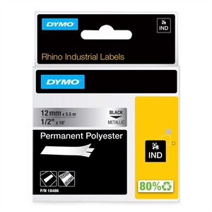 Tape Rhino 12 mm x 5,5 m permanentes Polyester schwarz/metallisch