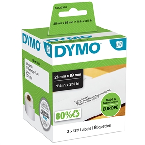 Dymo Etikettierung Adresse 28 x 89 dauerhaft weiß, 130 Etiketten auf beiden 2 Rollen vorhanden.