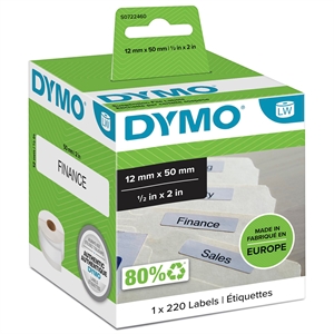 Dymo Etikett für Hängemappen 12 x 50 dauerhaft weiß mm, 220 Stück.