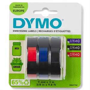 Tape Präger 9mm x 3m (rot/blau/schwarz), 3er Pack.