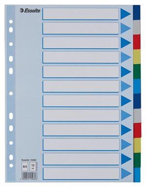 Esselte Registerblätter PP A4 12-teilige farbige Register