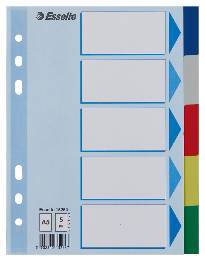 Esselte Register PP A5 5-teilige farbige Register