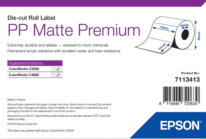Epson PP Matte Etikett Premium, Gestanzte Etiketten, 76 x 51mm ( 535 Etiketten )