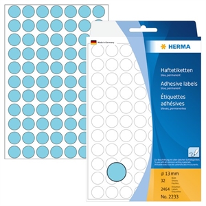 HERMA manuelle Etiketten, Durchmesser 13 mm, blau, 2464 Stück.