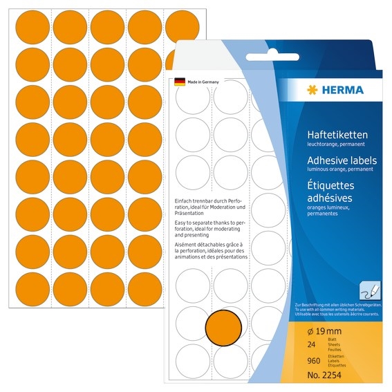 HERMA Etiketten manuell ø19 neonorange mm, 960 Stk.