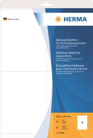 HERMA Adressetiketten für Schreibmaschinen, 105 x 144 mm, 80 Stück.