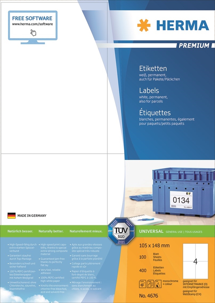 HERMA Premium Etiketten 105 x 148 mm, 40 Stück.