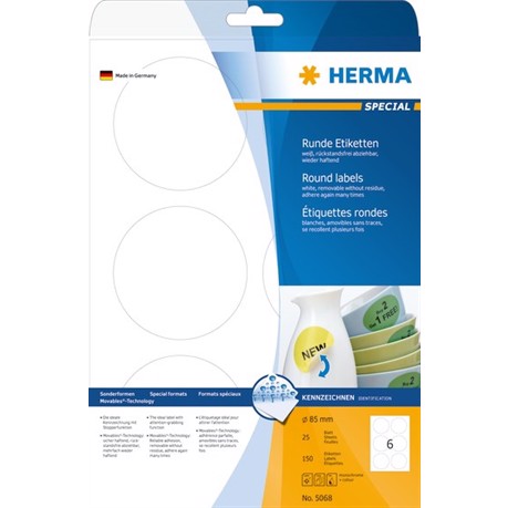 HERMA Etiketten abnehmbar ø85 mm, 150 Stück.