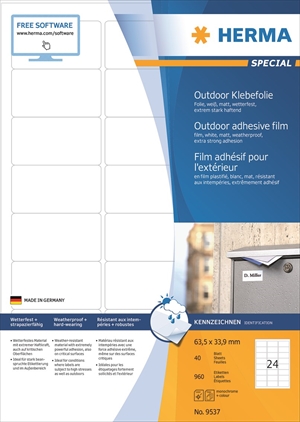 HERMA Etikettenfilm extra stark, 63,3 x 33,9 mm, 960 Stück.