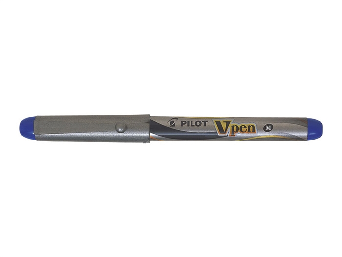 Pilotfüllfederhalter V-Pen Silber mit Kappe blau