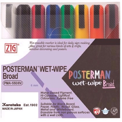 ZIG Marker Posterman wet-wipe 6mm 8 - Set