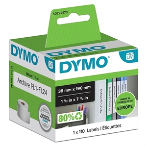 Dymo Etiketten für Ordner 38 x 190 mm, weiß, 110 Stück.