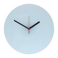 Glass Clock, 29 cm Round, Black/Red Plastic Hands Smooth, Including Mechanism