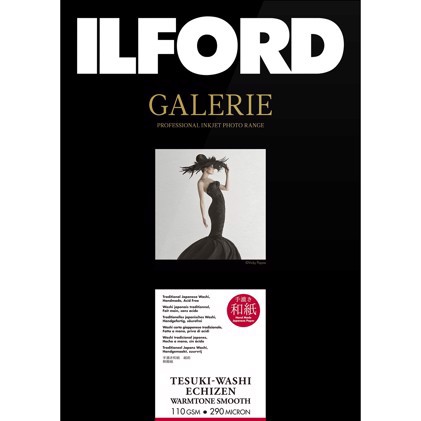 Ilford GALERIE Tesuki-Washi Echizen Warmton  Glatt 110 - A3+ Büttenrand, 10 Blätter