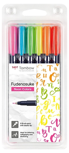 Tombow Marker Fudenosuke Hard Neon Set (6)